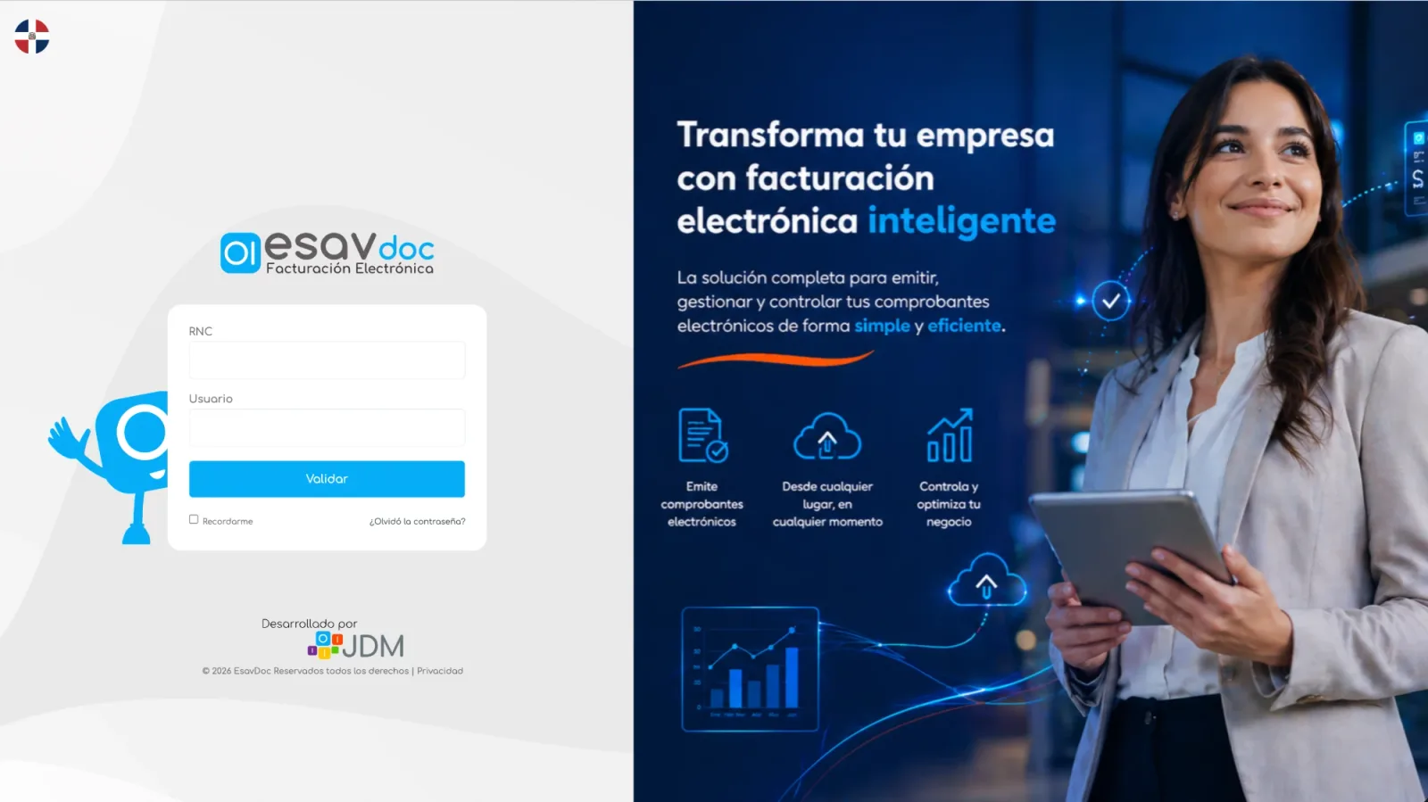 Pantalla de acceso a EsavDoc con RNC y usuario